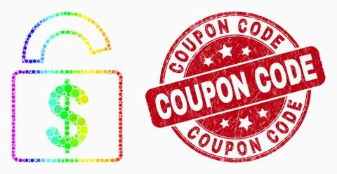 Vector Rainbow Colored Pixelated Bank Lock Icon and Distress Coupon Code Wate Stock Illustration