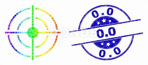 Vector Rainbow Colored Pixelated Bullseye Icon and Distress 0.0 Stamp Seal Stock Illustration