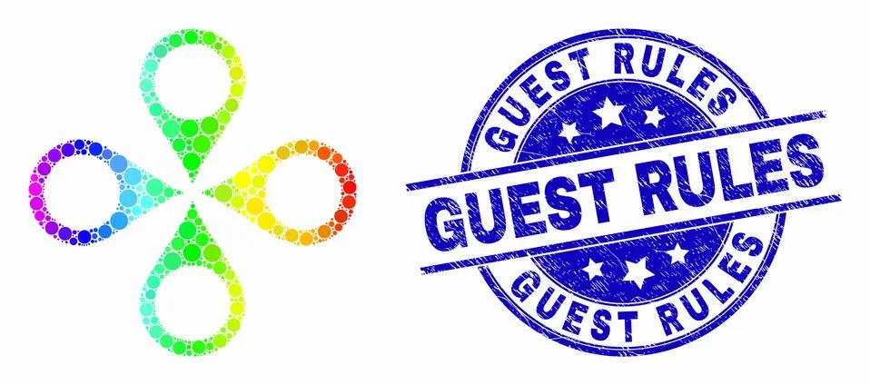 Vector Rainbow Colored Pixelated Map Markers Icon and Distress Guest Rules Stamp Stock Illustration