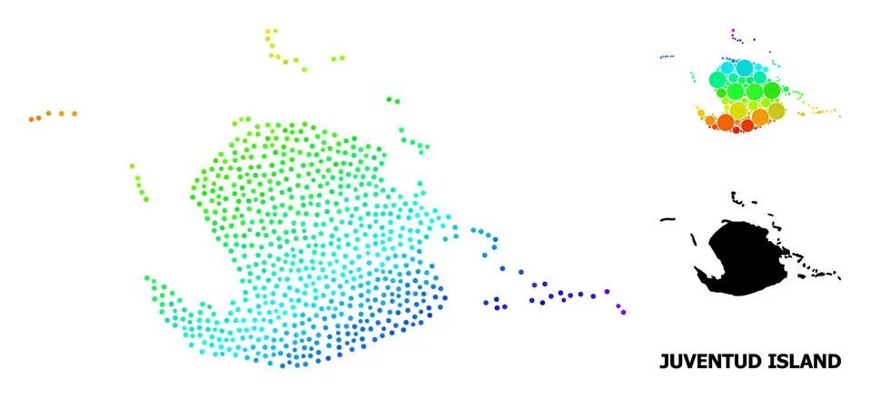 Vector Rainbow Colored Pixelated Map of Juventud Island Ilustración de archivo