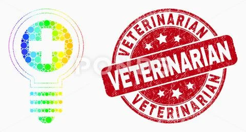 Vector Rainbow Colored Pixelated Medical Bulb Icon and Distress Veterinarian Stock Illustration