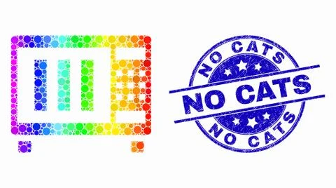 Vector Rainbow Colored Pixelated Microwave Oven Icon and Scratched No Cats Stock Illustration