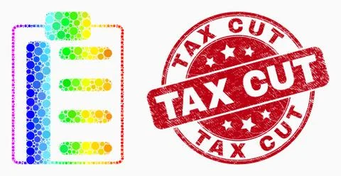 Vector Rainbow Colored Pixelated Pad List Items Icon and Distress Tax Cut Ilustración de archivo