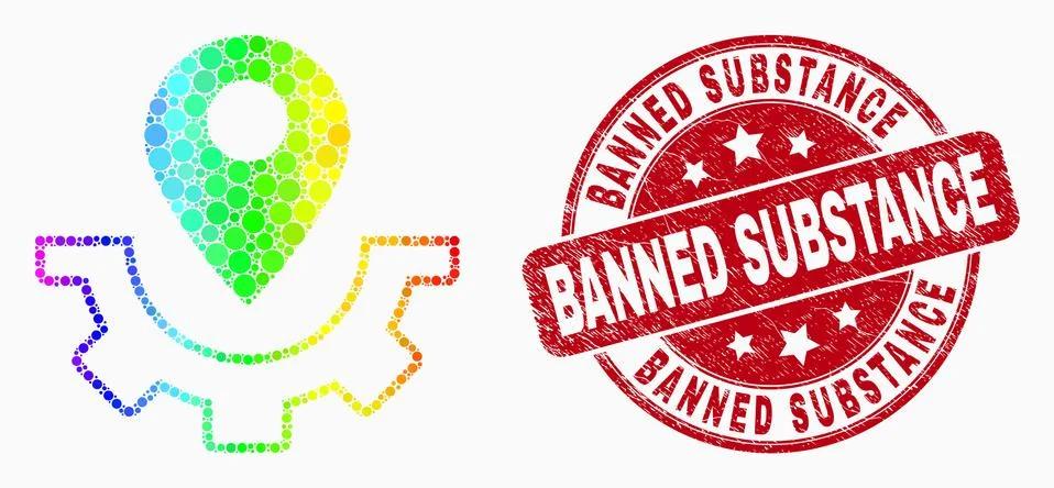 Vector Rainbow Colored Pixelated Service Map Marker Icon and Distress Banned Stock Illustration