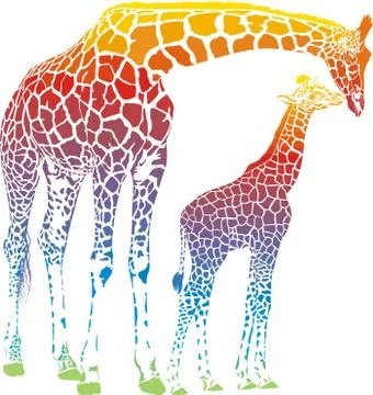 Vector rainbow giraffe mother with cub Stock Illustration