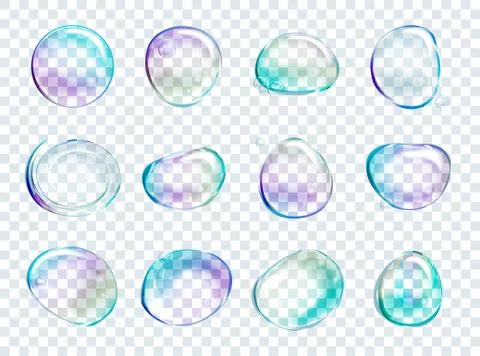 Vector Rainbow Soap Water Bubbles Set. Transparent Isolated Realistic Design  Stock Illustration