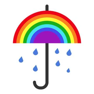 Vector rainbow umbrella and falling rain イラスト素材