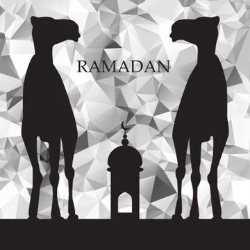 Vector Ramadan greeting with camel,  Islamic greeting card for Ramadan Kareem 스톡 일러스트