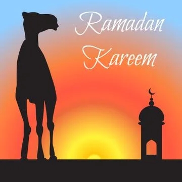 Vector Ramadan greeting with camel,  Islamic greeting card for Ramadan Kareem Stock Illustration