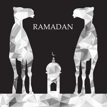 Vector Ramadan greeting with camel,  Islamic greeting card for Ramadan Kareem 스톡 일러스트