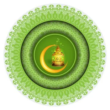 Vector Ramadan greeting ornament pattern background with circle floral border Stock Illustration