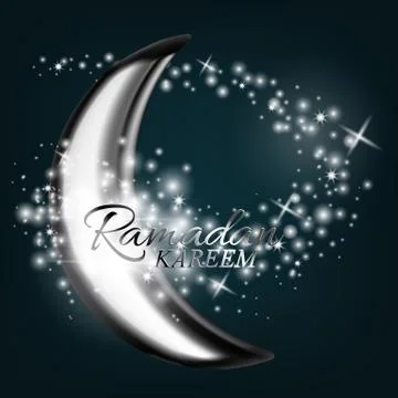 Vector Ramadan kareem background. Sparkling stars and silver moon on dark Stock Illustration