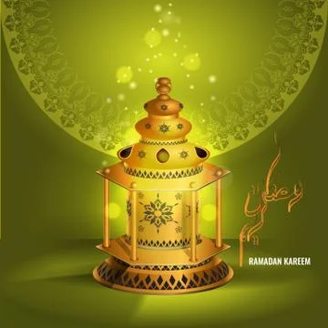 Vector Ramadan kareem vector greetings design with lantern or fanoos mock up Stock Illustration