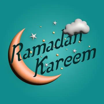 A vector Ramadan minimalistic banner with 3D crescent moon, cloud and stars Stock Illustration
