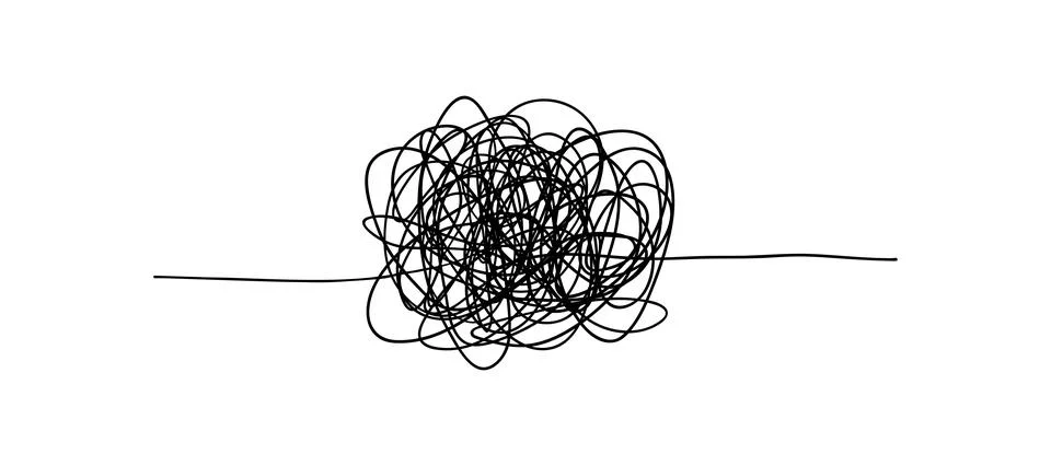 Vector random chaotic lines isolated on white background. Illustrazione stock