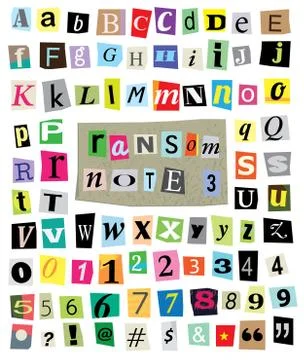 Vector ransom note #3- cut paper letters, numbers, symbols Stock Illustration