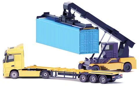 Vector reach stacker with container and truck Stock Illustration