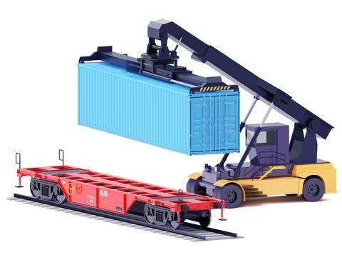 Vector reach stacker with container and railroad car Stock Illustration