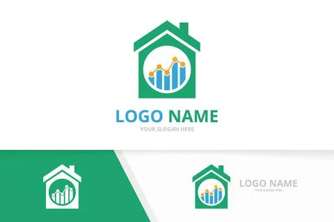 Vector real estate and graph logo combination. House and chart logotype design Illustrazione stock