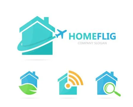Vector of real estate and plane logo combination. House and travel symbol or Stock Illustration