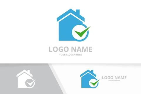 Vector real estate and tick logo combination. House and check mark logotype Illustrazione stock