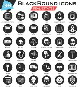 Vector Real estates circle white black icon set. Ultra modern icon design for Stock Illustration