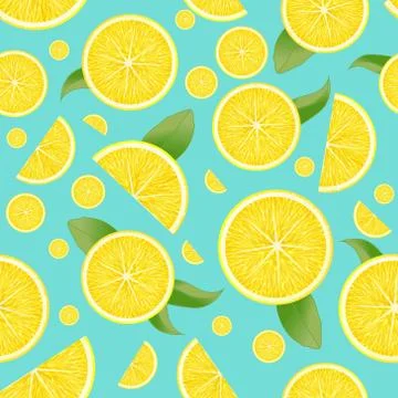 Vector real sliced lemon leaves seamless pattern Stock Illustration