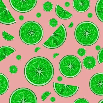 Vector real sliced lime leaves seamless pattern Stock Illustration