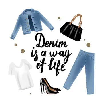Vector realism illustration with modern jeans denim jacket and hand writing Stock Illustration