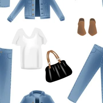 Vector realism pattern with hand drawn realism illustrations modern look jeans Illustrazione stock