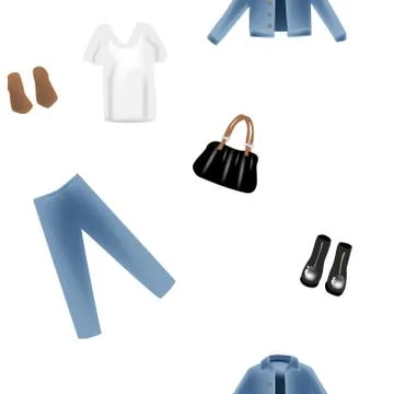 Vector realism pattern with hand drawn realism illustrations modern look jeans Stock Illustration