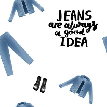 Vector realism pattern with hand drawn realism illustrations modern look jeans Stock Illustration