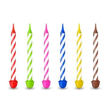 Vector Realistic 3D Birthday Cake Candles Set. Unlit Colorful Striped Wax Illustrazione stock