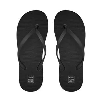 Vector Realistic 3d Black Blank Empty Flip Flop Set Closeup Isolated on White 스톡 일러스트