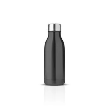 Vector Realistic 3d Black Blank Glossy Metal Reusable Water Bottle with Silver Stock-Illustration