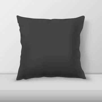 Vector Realistic 3d Black Pillow Closeup on Table, Shelf Closeup on White Wall Illustrazione stock