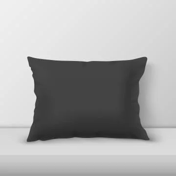Vector Realistic 3d Black Pillow Closeup on Table, Shelf Closeup on White Wall Stock Illustration