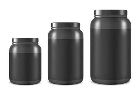 Vector Realistic 3d Black Plastic Jar, Can with Lid Set Closeup Isolated on Stock-Illustration