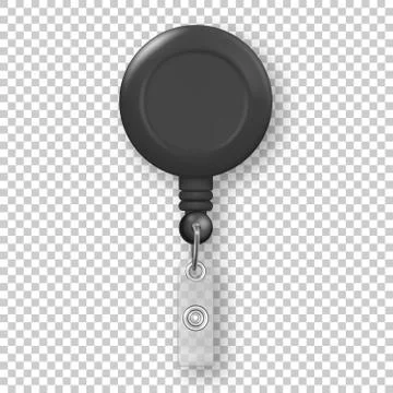 Vector realistic 3d black round reel holder clip for graphic Id Card badge Stock Illustration