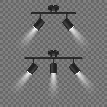 Vector Realistic 3d Black Spotlights Set in Different Slopes Closeup Isolated on Stock Illustration