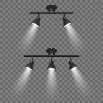 Vector Realistic 3d Black Spotlights Set in Different Slopes Closeup Isolated on Illustrazione stock