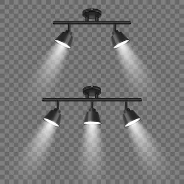 Vector Realistic 3d Black Spotlights Set in Different Slopes Closeup Isolated on Illustrazione stock