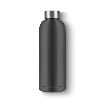 Vector Realistic 3D Blank Glossy Reusable Water Bottle with Steel Bung Closeup Stock Illustration