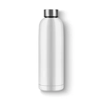 Vector Realistic 3D Blank Glossy Reusable Water Bottle with Steel Bung Closeup Stock Illustration