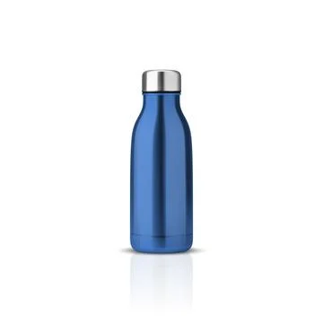 Vector Realistic 3d Blue Blank Glossy Metal Reusable Water Bottle with Silver Illustrazione stock