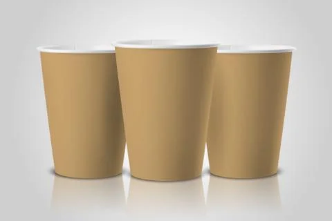 Vector Realistic 3d Brown Craft Paper Disposable Cup Set Closeup Isolated on Stock Illustration