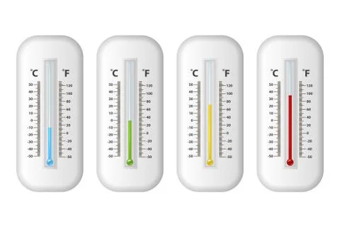 Vector realistic 3d celsius and fahrenheit meteorology, weather thermometer icon Stock Illustration
