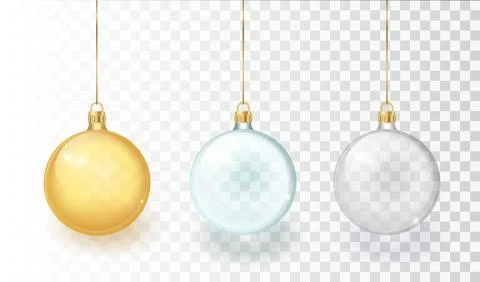 Vector Realistic 3d Christmas Glossy Glass Ball, Mock-up Set Closeup Isolated on Stock Illustration