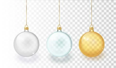 Vector Realistic 3d Christmas Glossy Glass Ball, Mock-up Set Closeup Isolated on Illustrazione stock
