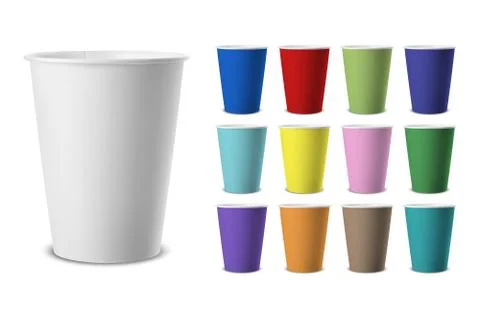 Vector realistic 3d classic retro colored paper disposable cup icon set closeup Stock-Illustration